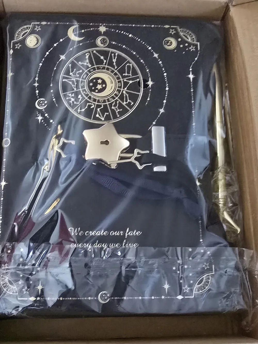 Astrology Star Lock Journal Set - Black and Gold